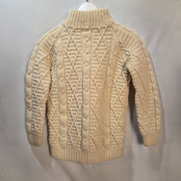 Handmade Ivory Boys Cableknit Fisherman Irish-Style Wool Sweater Size ~10-12 - Picture 2 of 3